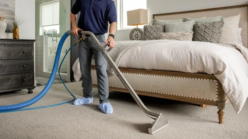 Steam cleaning bedroom